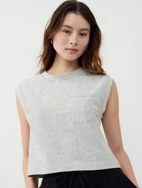 NWT - Banana Republic Heavyweight Cotton Blend B&W Stripe Crew Neck Tank Top -XL